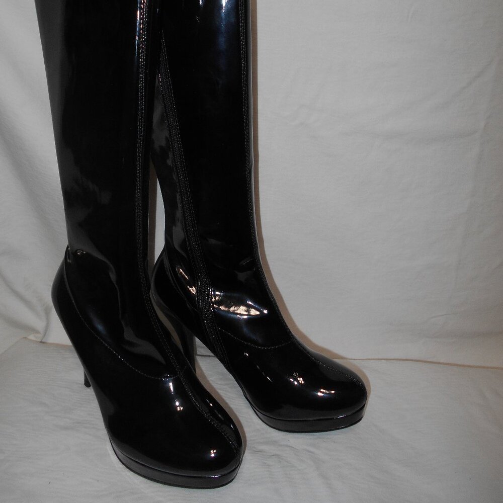 Ellie Black Patent Knee-High Women's Boots with Zipper